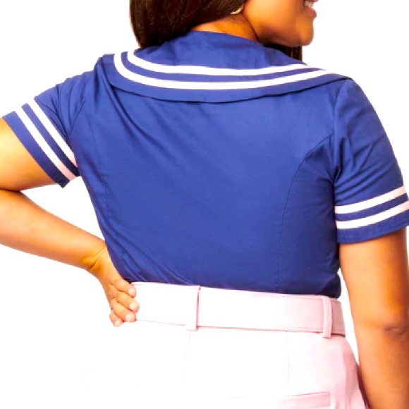 Unique Vintage Sailor Blouse with Over size Pink Bow - Picture 2 of 2